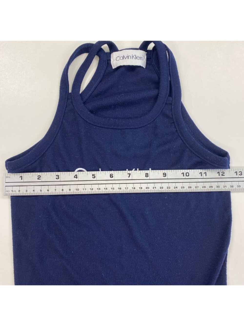 Calvin Klein Navy Blue Double Strappy Bodycon Tank Mini Dress White Size Small - Picture 8 of 10